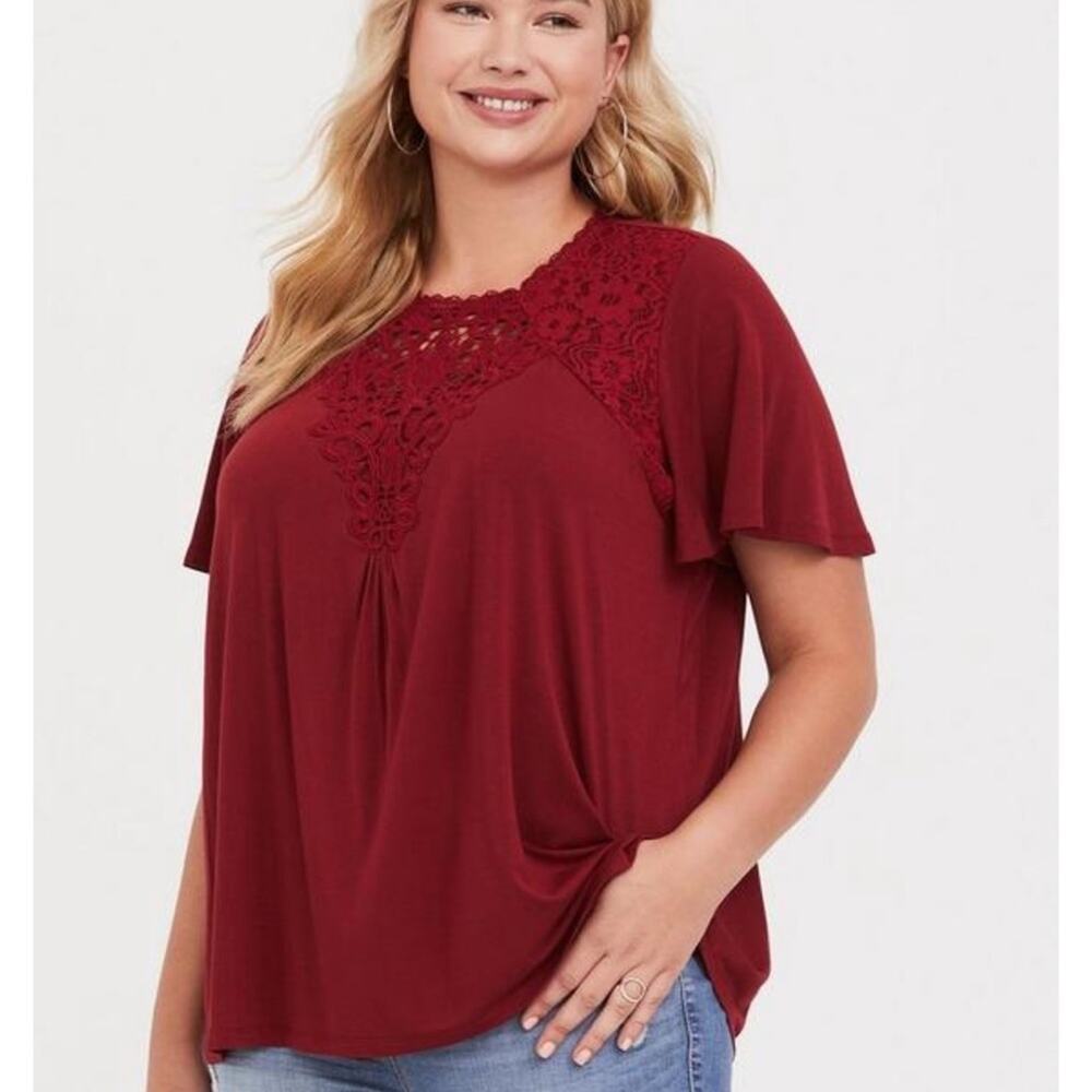 Torrid Red Crochet High Neck Tee Size 0X